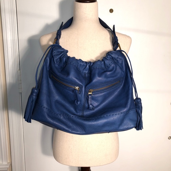Isabella Fiore Blue Pebbled Leather Hobo - Picture 1 of 16